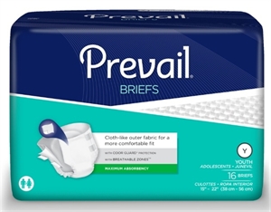 Picture of Prevail® Adult Briefs (Youth 15" - 22")(Pack of 16) aka Small Adult Diapers, X-Small, Breathable Brief with Tabs, Small Diapers, Small Briefs