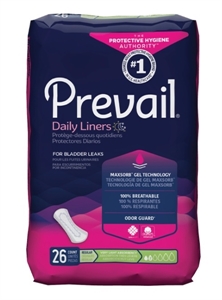 Picture of Prevail Daily Liners Light Absorbency 7 1/2" (Pack of 26) aka Incontinence Pads, Pantiliner, Prevail Liners, Prevail Pads