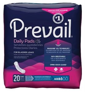 Picture of Prevail Daily Pads Moderate Absorbency 9 1/4" (Pack of 20) aka Incontinence Pads, Prevail Moderate Pads, Bladder Control Pads, Prevail BC-012